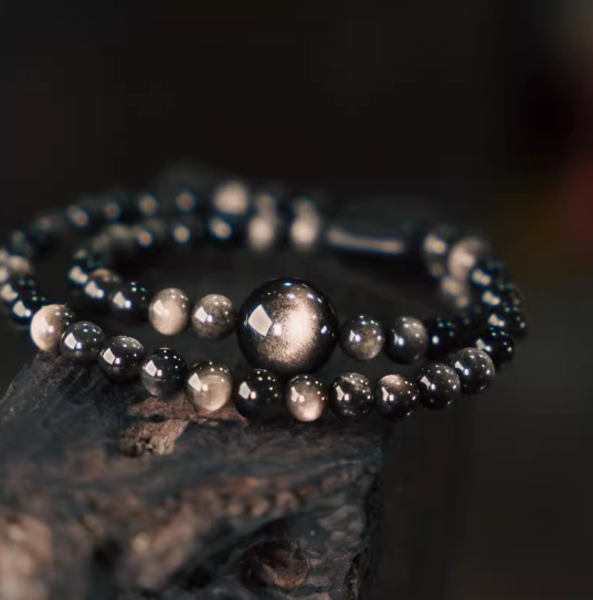 Energy Luxury Handmade Silver Obsidian Cat Eye Bracelet – Matching Couple Artisan Wrist Jewelry