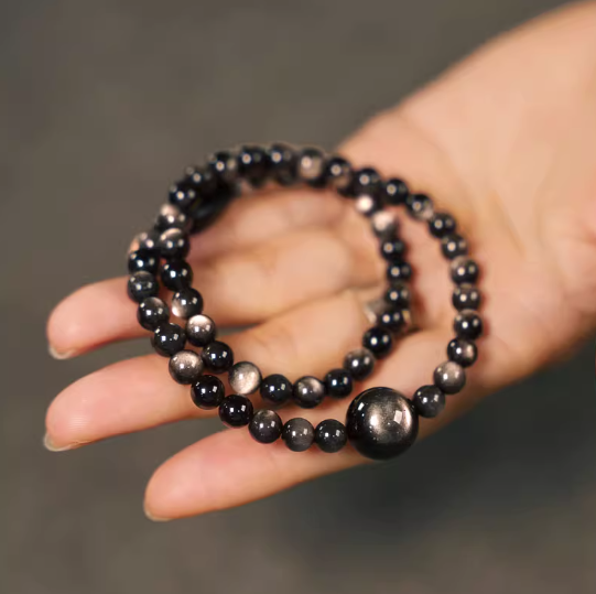 Energy Luxury Handmade Silver Obsidian Cat Eye Bracelet – Matching Couple Artisan Wrist Jewelry