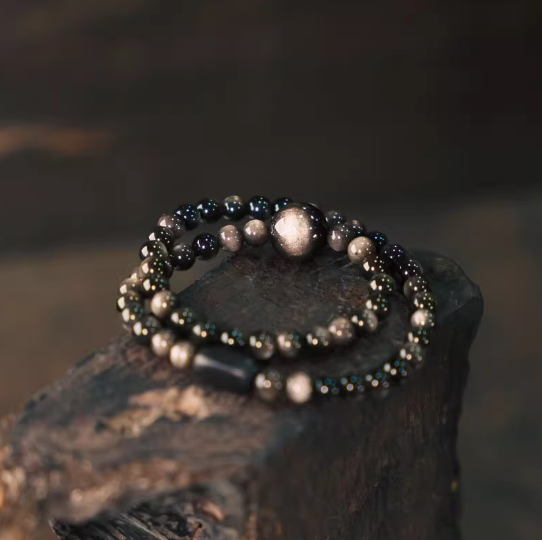 Energy Luxury Handmade Silver Obsidian Cat Eye Bracelet – Matching Couple Artisan Wrist Jewelry