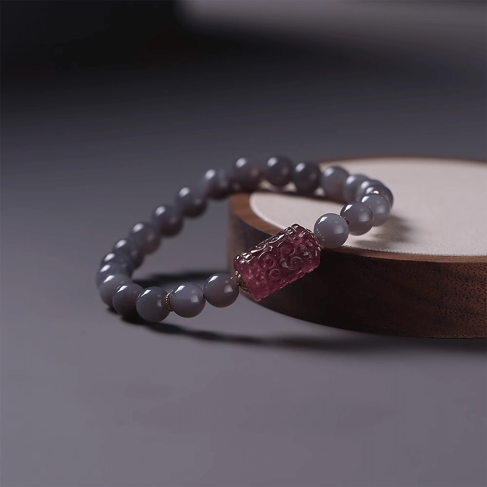 Imperial Smoky Purple Hetian Jade and Tourmaline Hui Pattern Bracelet