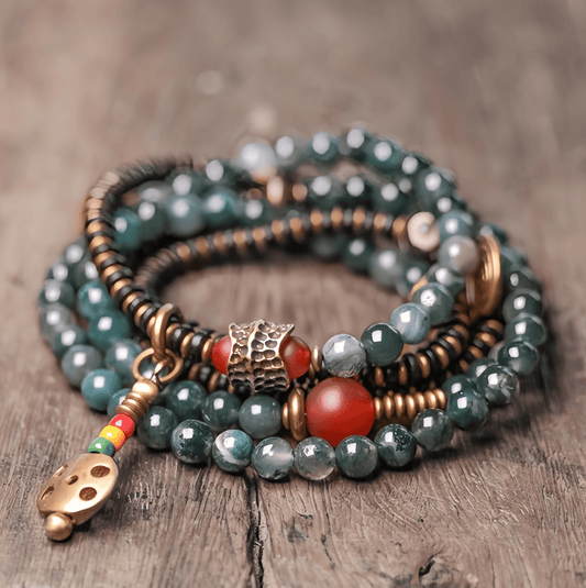 Energy Luxury Multi-Strand Moss Agate Bead Bracelet