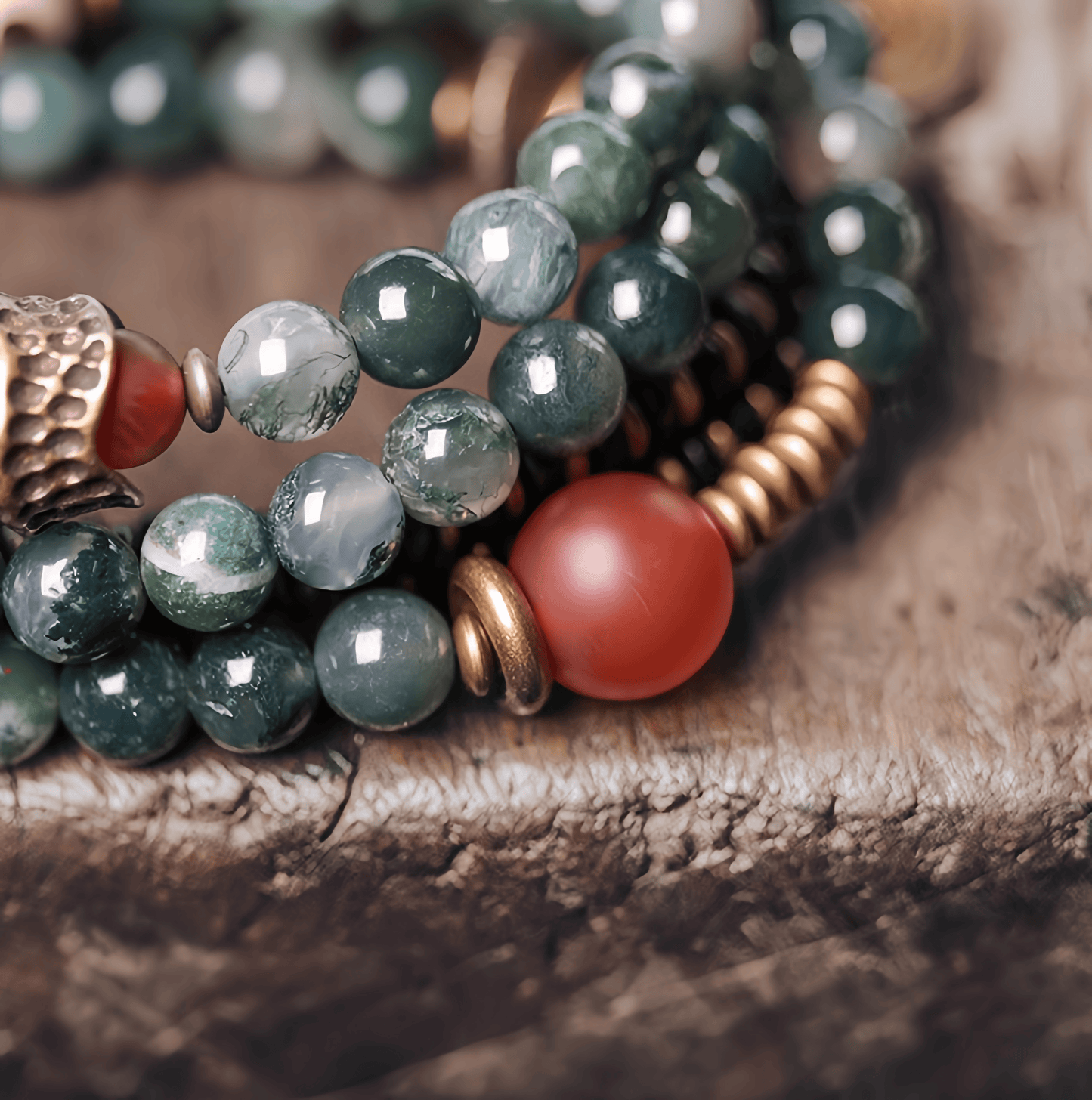 Energy Luxury Multi-Strand Moss Agate Bead Bracelet