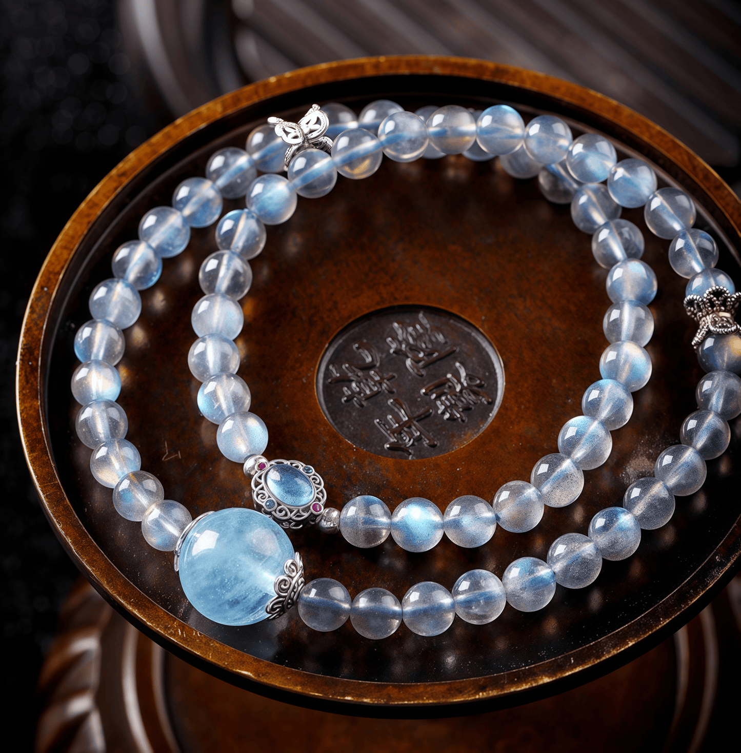 Ocean Glow Double Strand Bracelet – Aquamarine & Moonstone Crystals