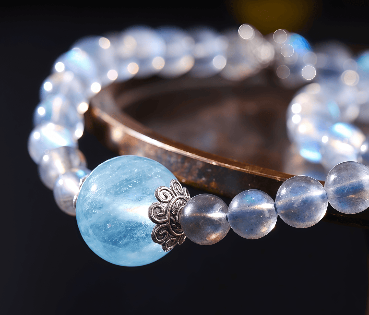 Ocean Glow Double Strand Bracelet – Aquamarine & Moonstone Crystals