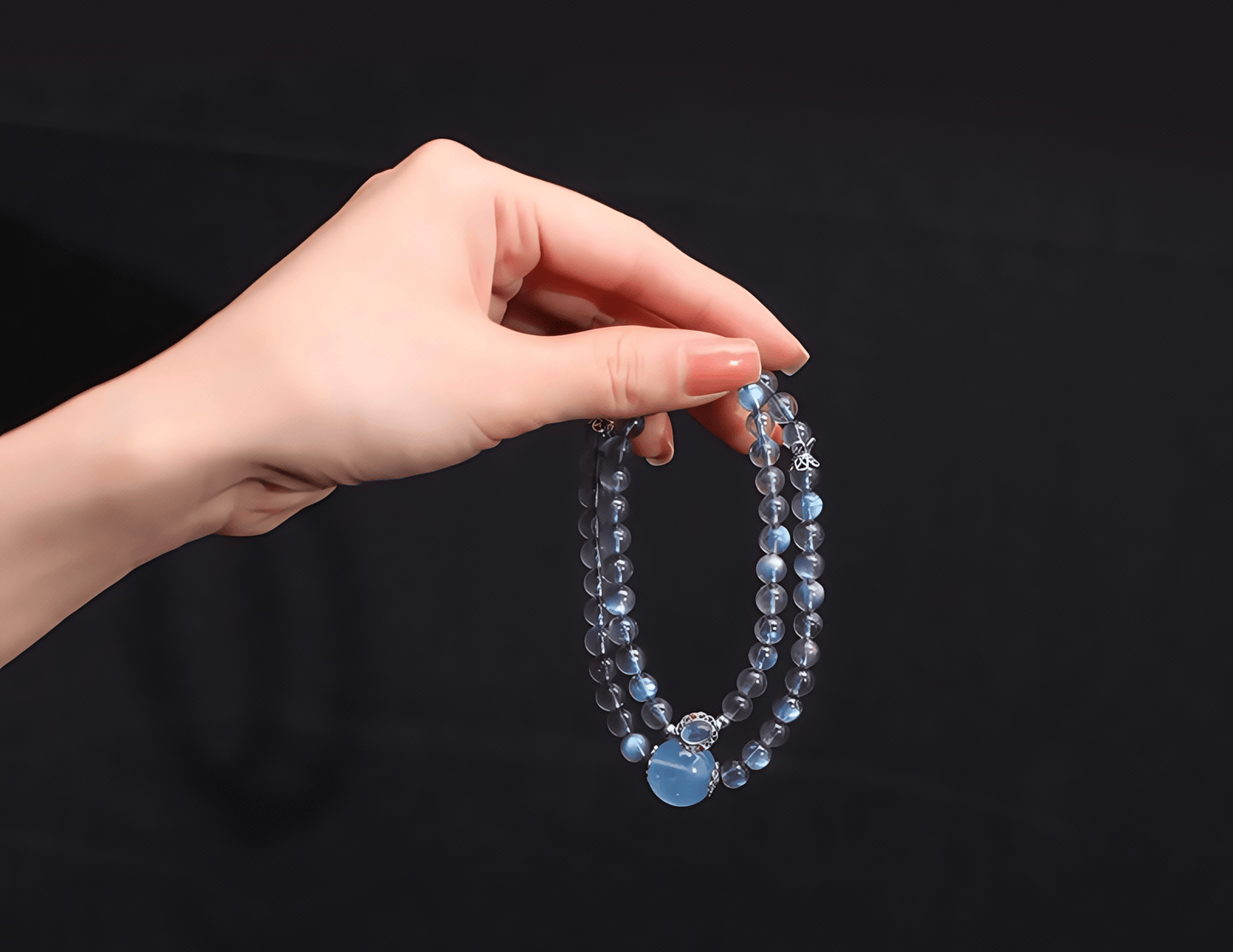 Ocean Glow Double Strand Bracelet – Aquamarine & Moonstone Crystals