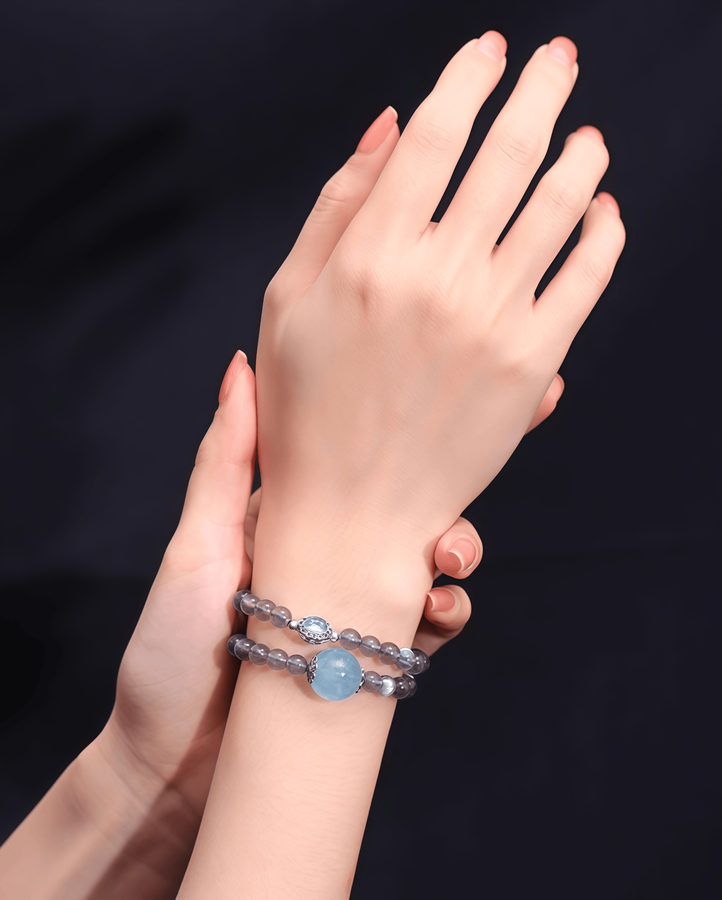 Ocean Glow Double Strand Bracelet – Aquamarine & Moonstone Crystals