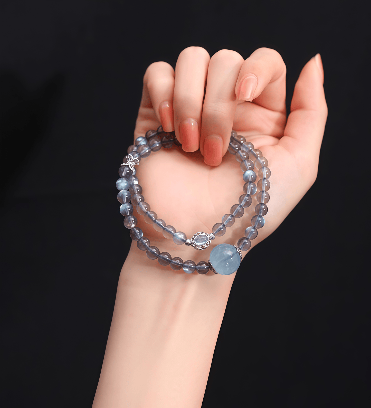 Ocean Glow Double Strand Bracelet – Aquamarine & Moonstone Crystals
