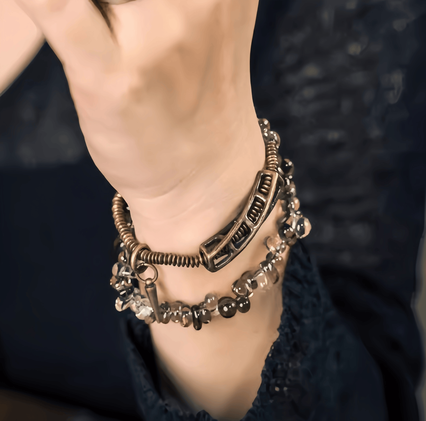 Energy Luxury Original Design Tea & White Crystal Bracelet