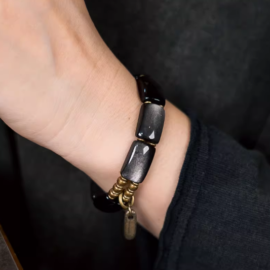 Energy Luxury Original Handmade Obsidian & Silver Bracelet