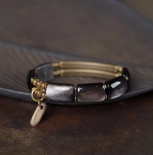 Energy Luxury Original Handmade Obsidian & Silver Bracelet