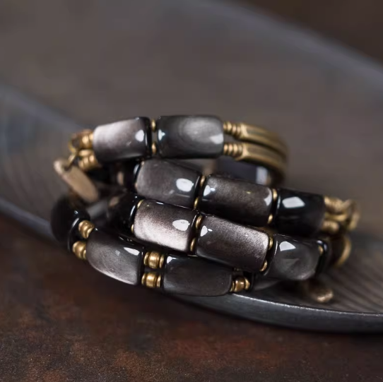 Energy Luxury Original Handmade Obsidian & Silver Bracelet