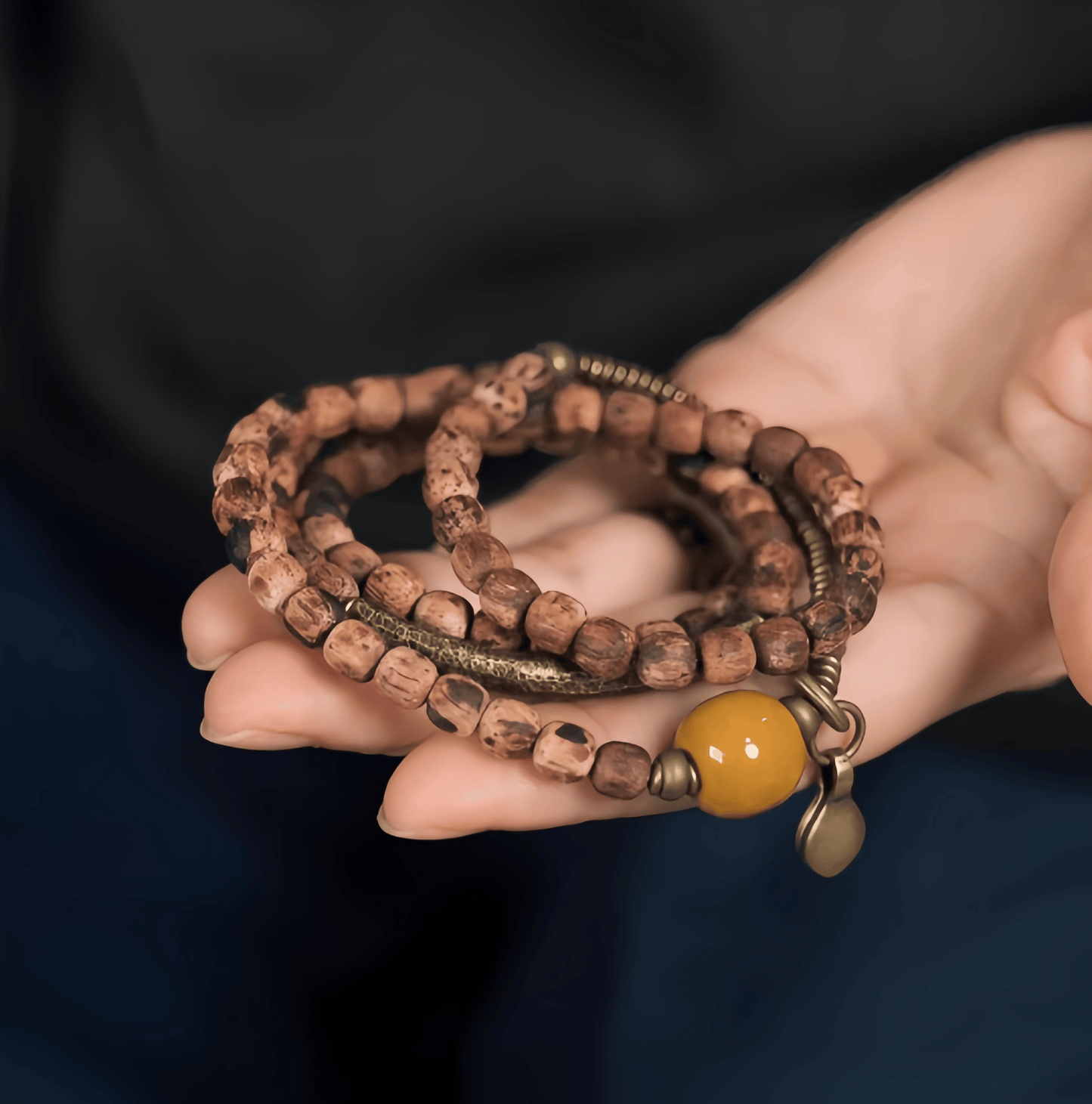 Energy Luxury Original Handmade Vintage Agarwood Bracelet – Retro Wooden Artisan Wrist Jewelry