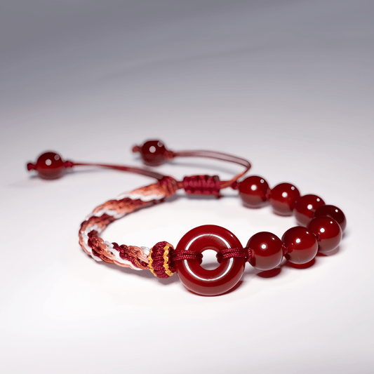 Energy Luxury Red agate jewelry made with hand-woven string