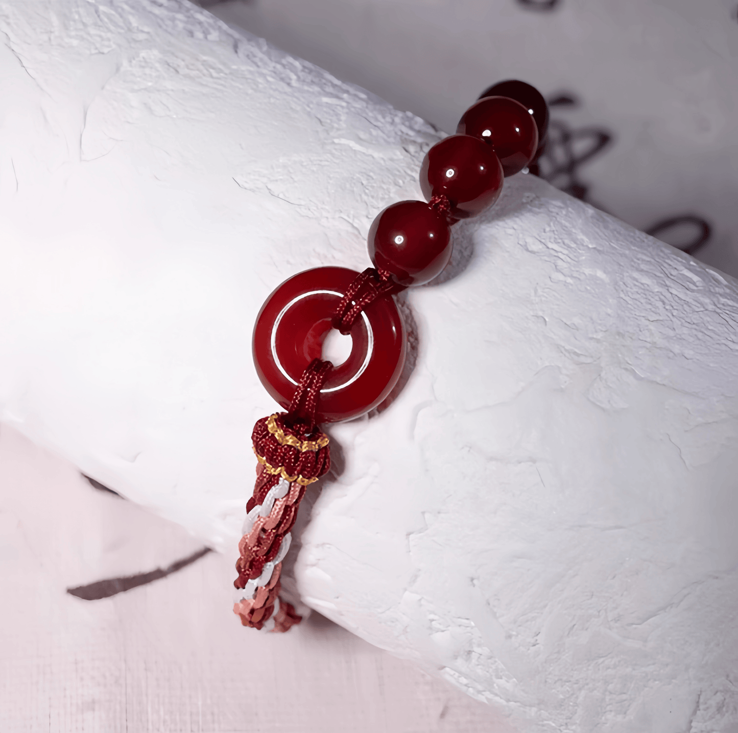 Energy Luxury Red agate jewelry made with hand-woven string
