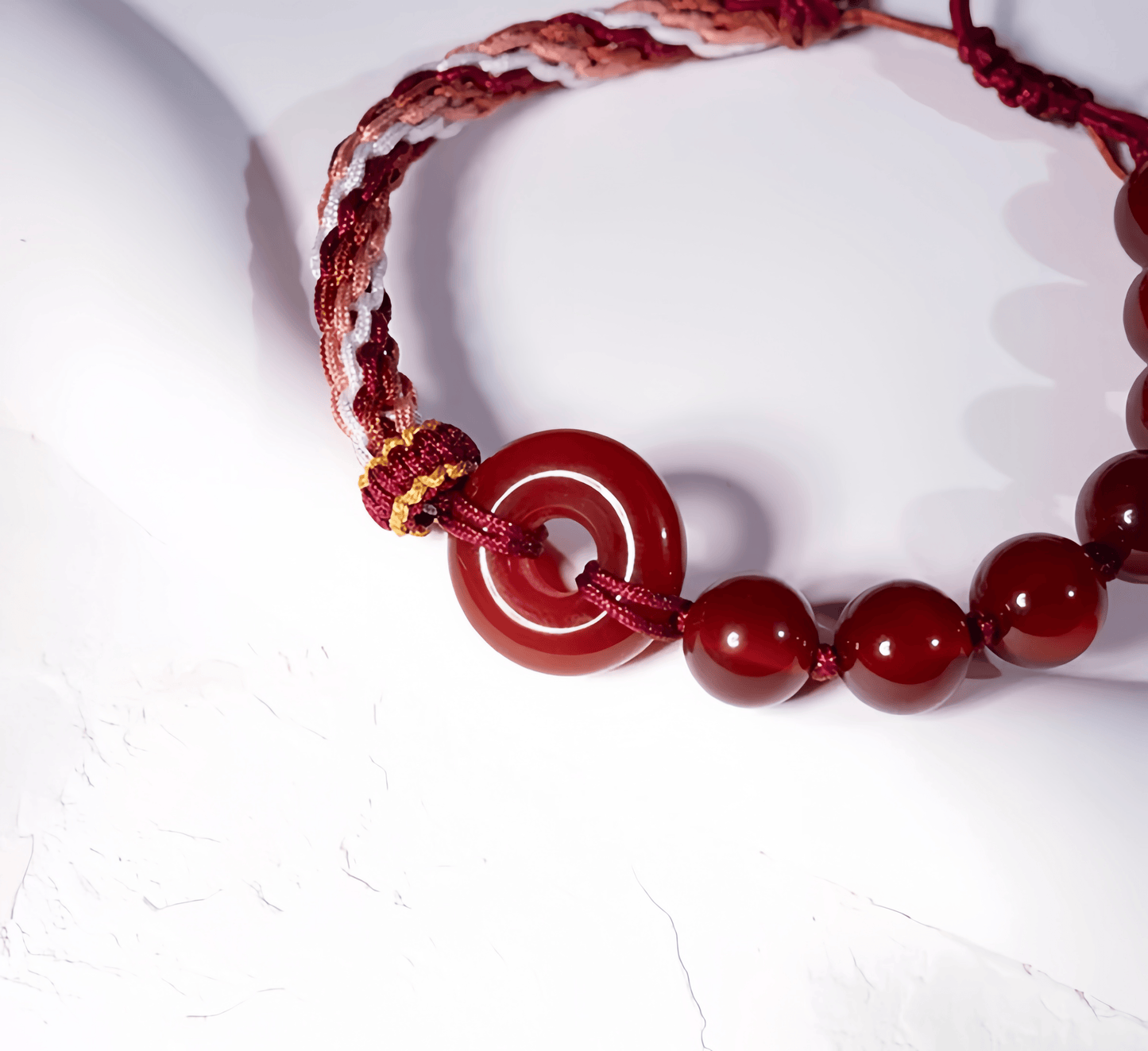 Energy Luxury Red agate jewelry made with hand-woven string