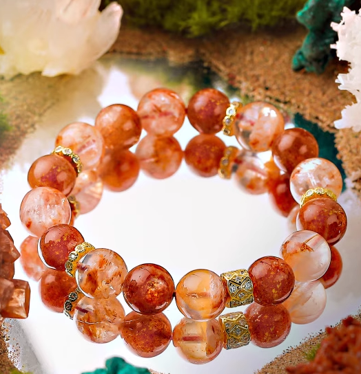 The Flame of Passion – Natural Blood Frost Phantom Quartz Fire Element Bracelet