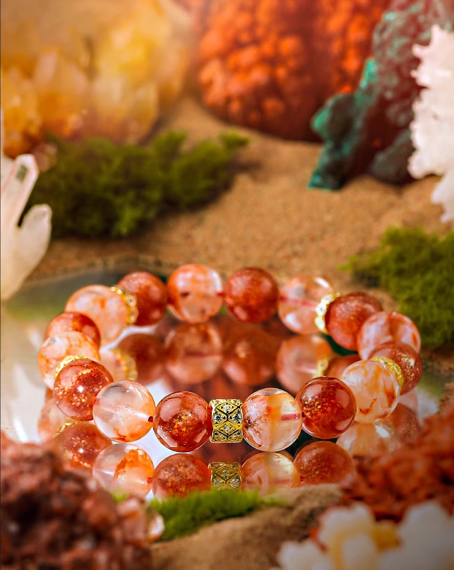The Flame of Passion – Natural Blood Frost Phantom Quartz Fire Element Bracelet