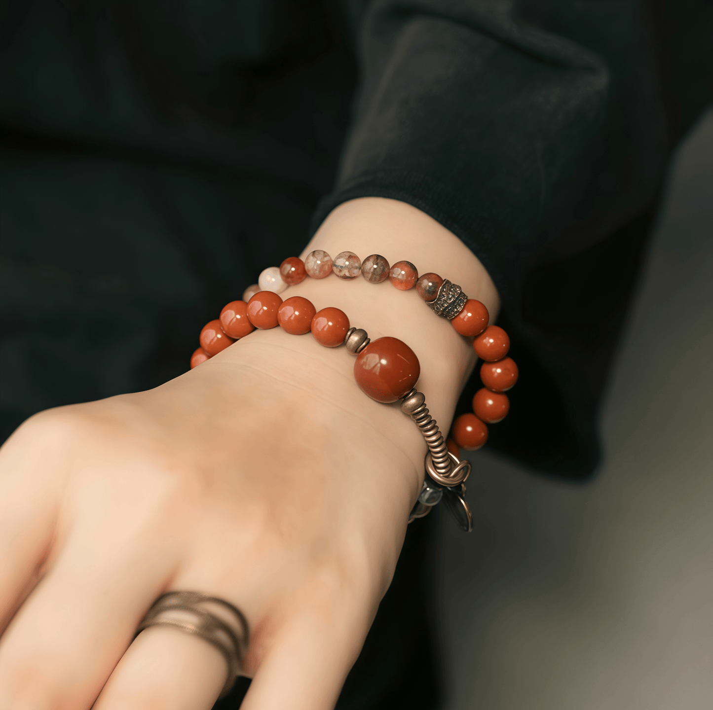 Energy Luxury Unique Red Stone Crystal Double-Strand Bracelet-A