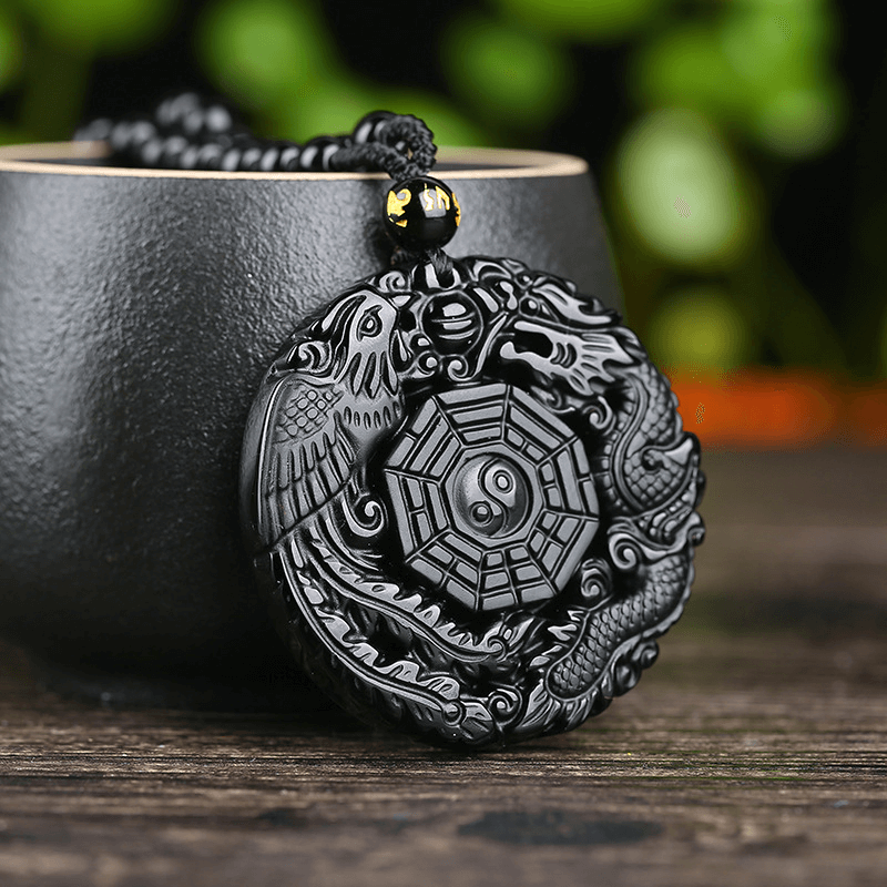 Bagua Protection Amulet – Obsidian & Brass Energy Shield