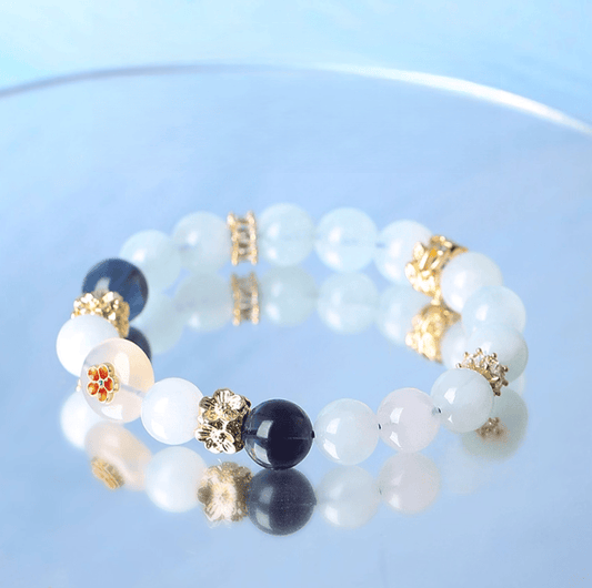 Celestial Fortune Bracelet – Aquamarine & White Phantom, Drawing Prosperity from All Four Directions