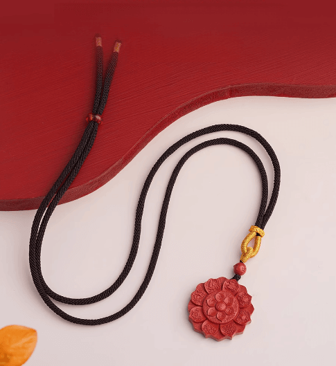 Cinnabar Pendant Auspicious Eight Treasures Necklace