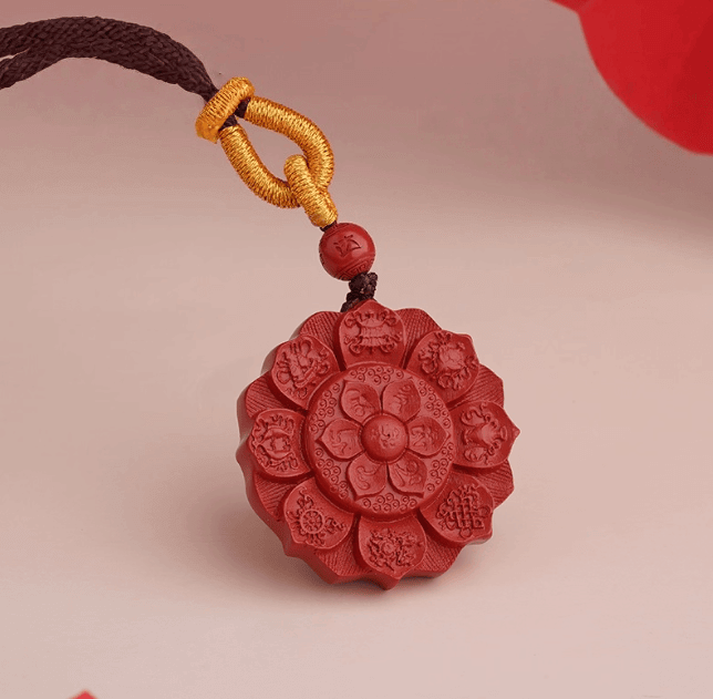 Cinnabar Pendant Auspicious Eight Treasures Necklace