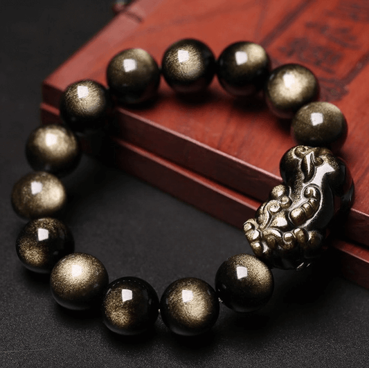 Golden Obsidian Pixiu Bracelet – Prosperity Energy Booster