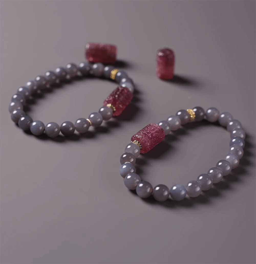 Imperial Smoky Purple Hetian Jade and Tourmaline Hui Pattern Bracelet