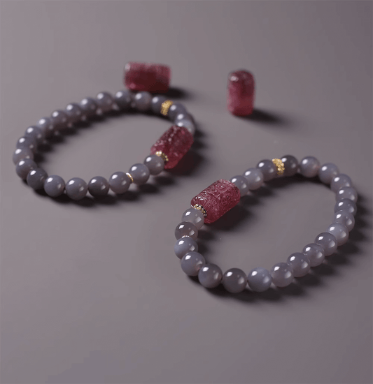 Imperial Smoky Purple Hetian Jade and Tourmaline Hui Pattern Bracelet