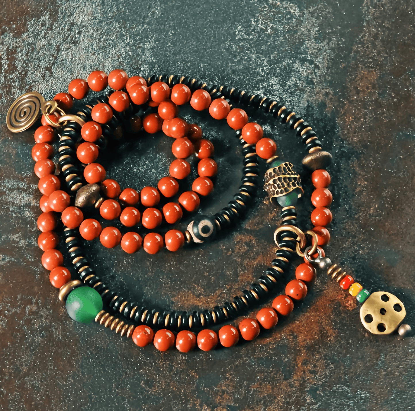 Energy Luxury Multi-Strand Red Stone Bracelet Featuring Sandalwood