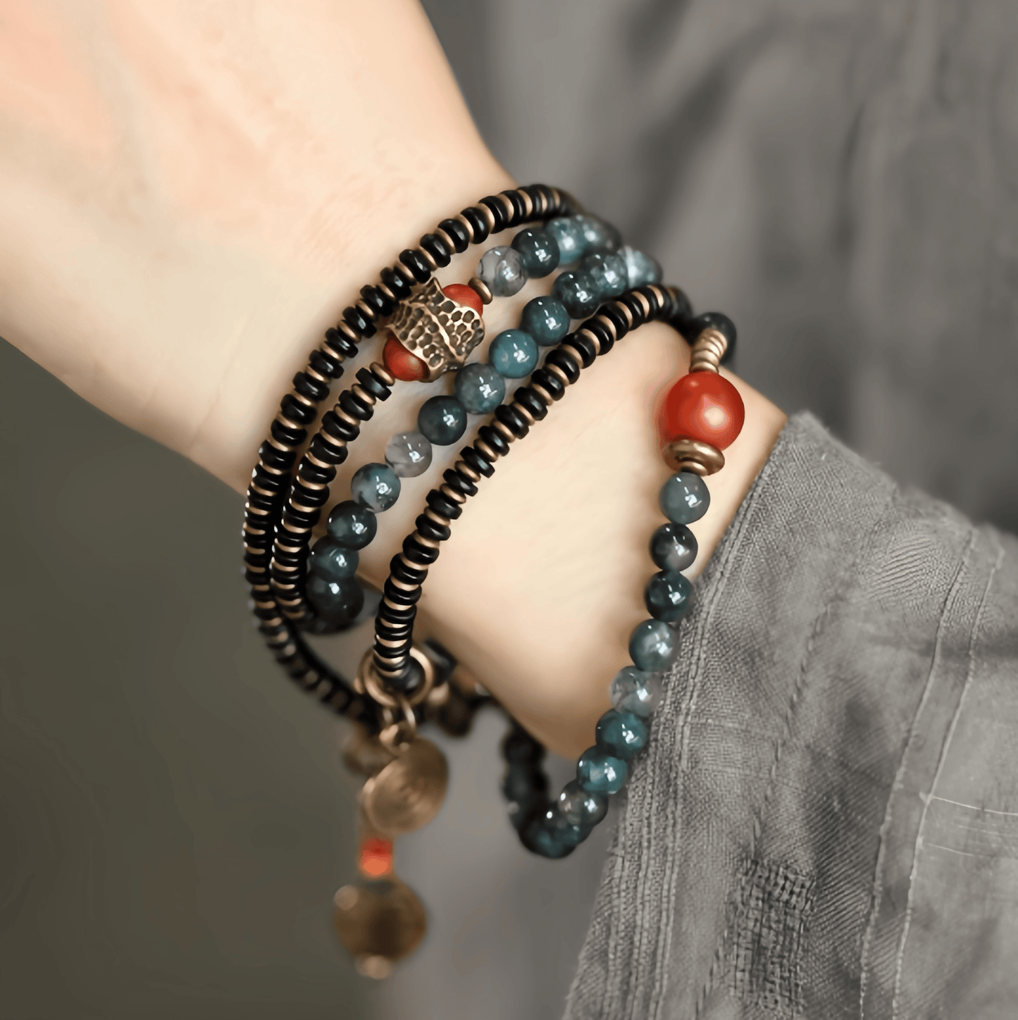 Energy Luxury Multi-Strand Moss Agate Bead Bracelet