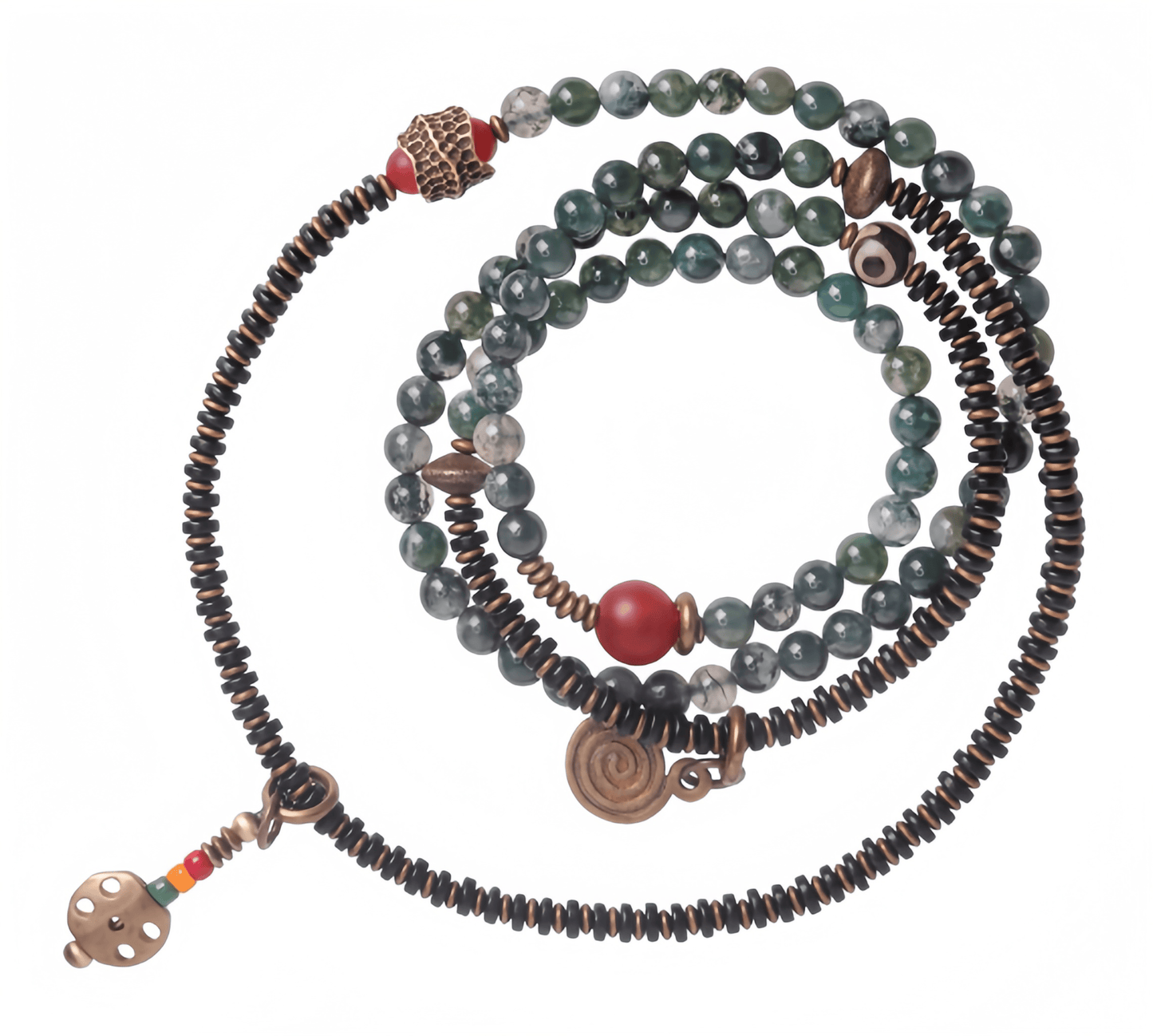 Energy Luxury Multi-Strand Moss Agate Bead Bracelet