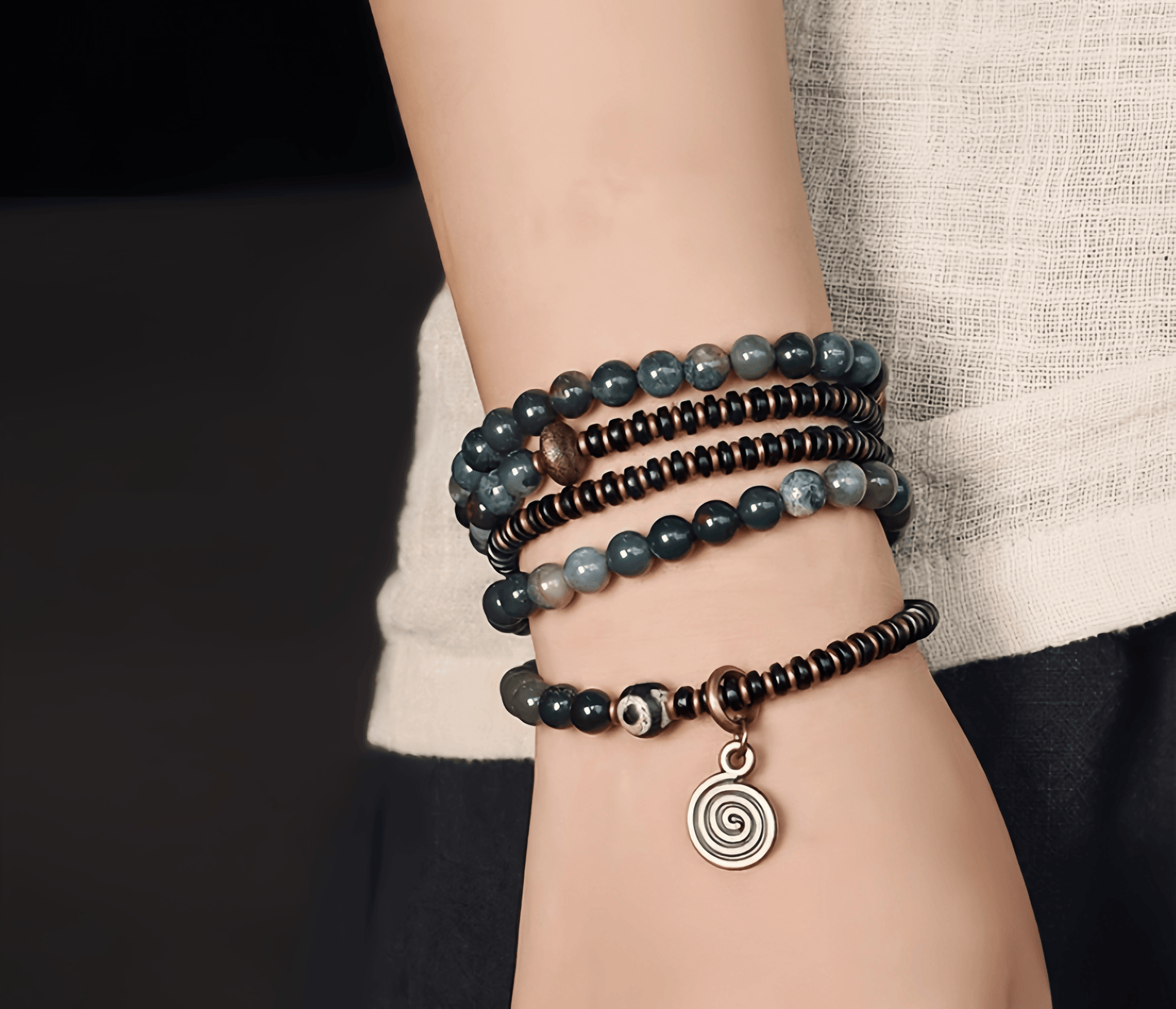 Energy Luxury Multi-Strand Moss Agate Bead Bracelet