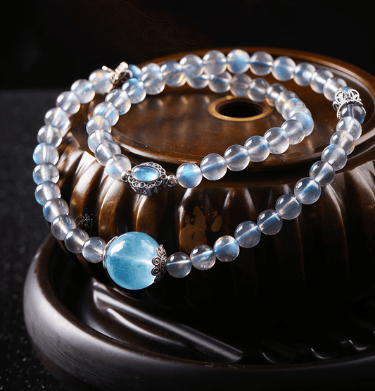 Ocean Glow Double Strand Bracelet – Aquamarine & Moonstone Crystals
